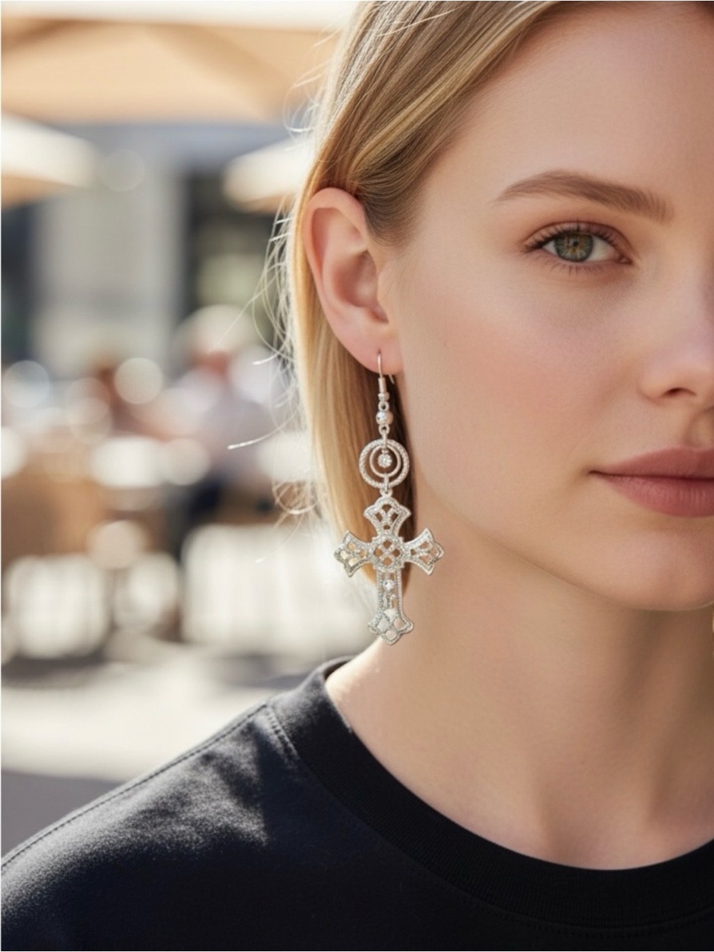 Elegant Silver Cross Drop Earrings